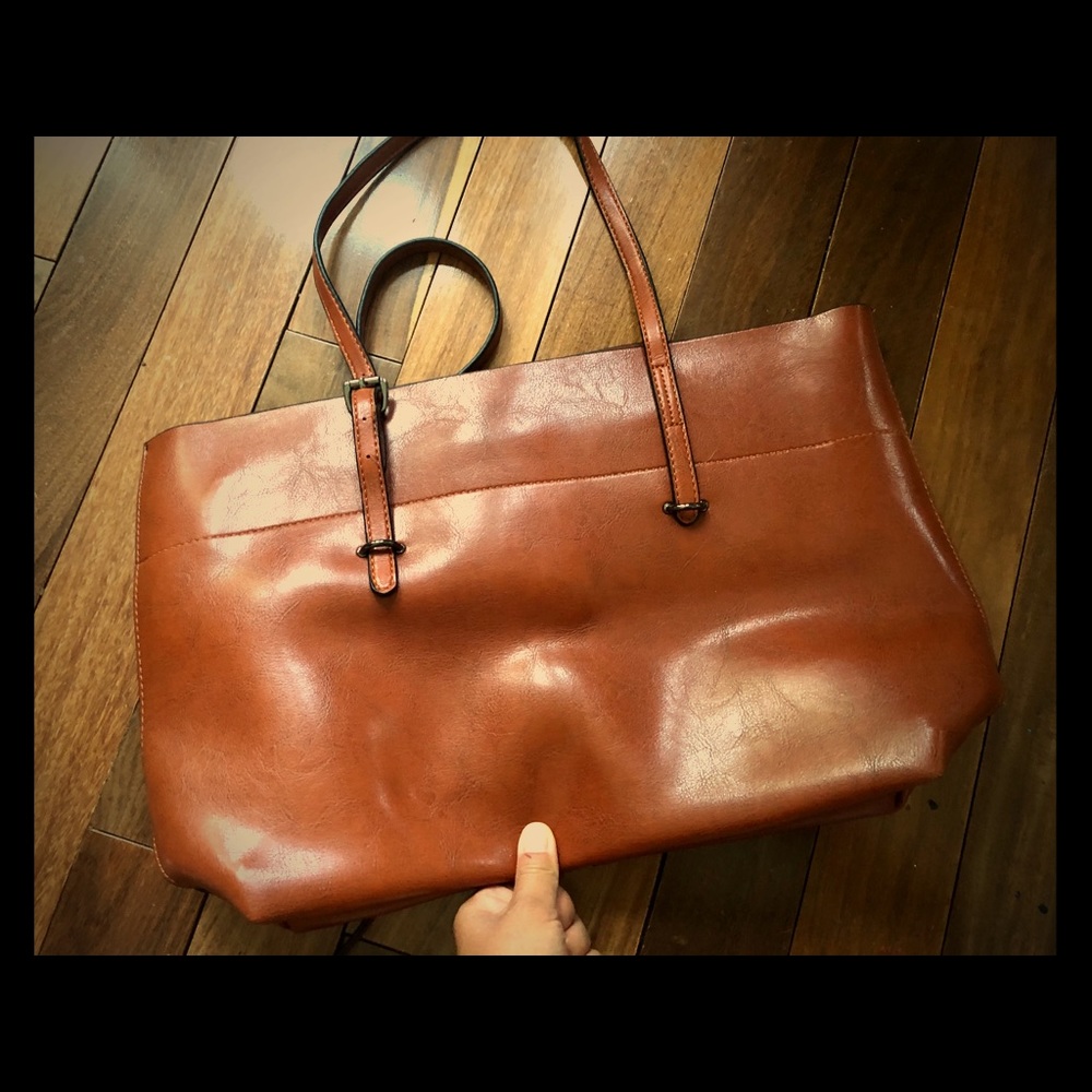 The Weekend Edit Elle Cognac Tote, VEGAN Leather